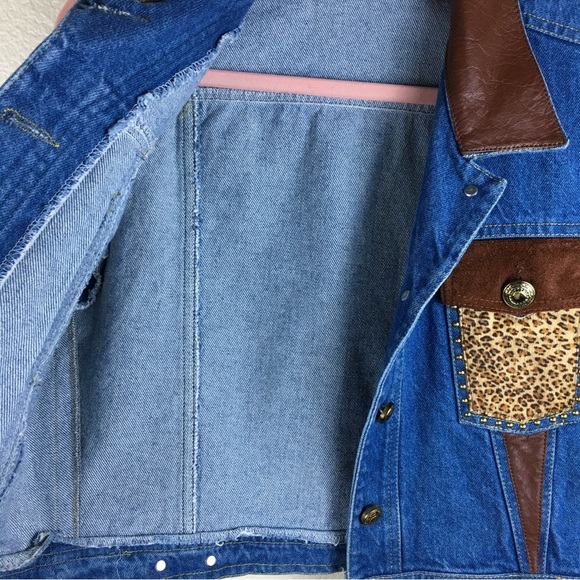 St. Maarten Dallas Vintage Leather Denim Mix Media Studded Vest Sz M - Picture 11 of 15